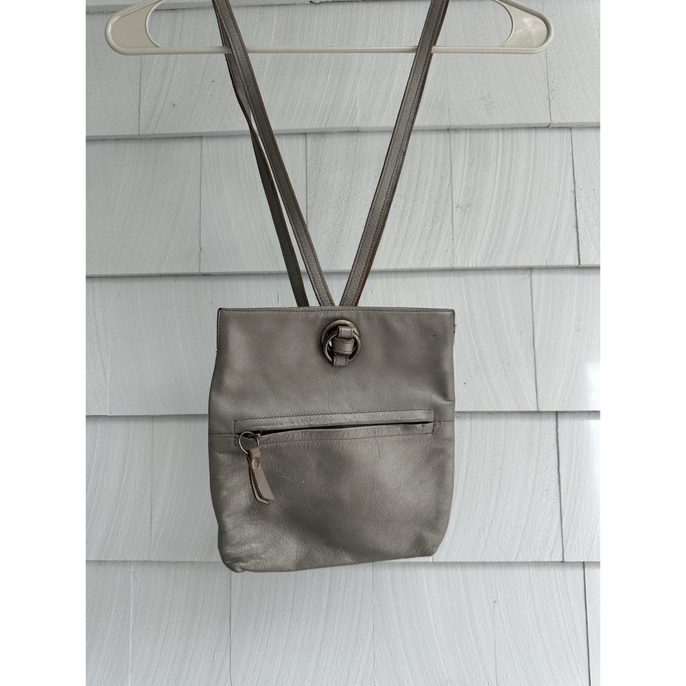 Eileen Fisher Leather‎ Gypsm Mini Pack Backpack Metallic Gray